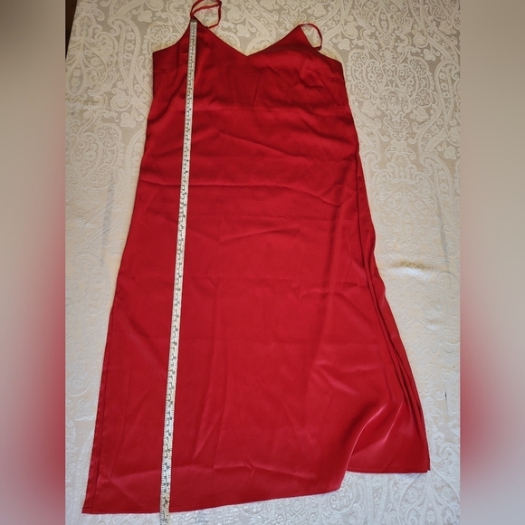🌹The Drop Ana Silky Red Satin V- Neck Midi Slip Dress Medium, Valentine's Day🌹 - Picture 7 of 14